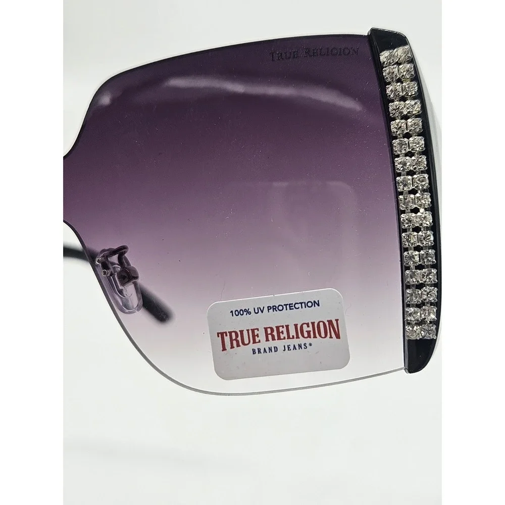 True Religion 100% UV Protection Sunglasses Black Frame W/ Jewel Sides NWT
